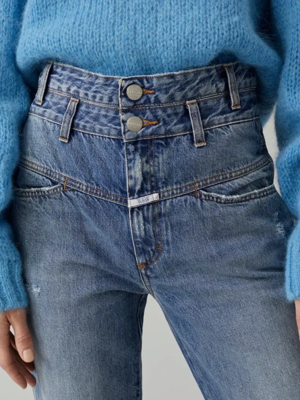 Closed contrast denim Mid-Blue Slim Straight Jeans